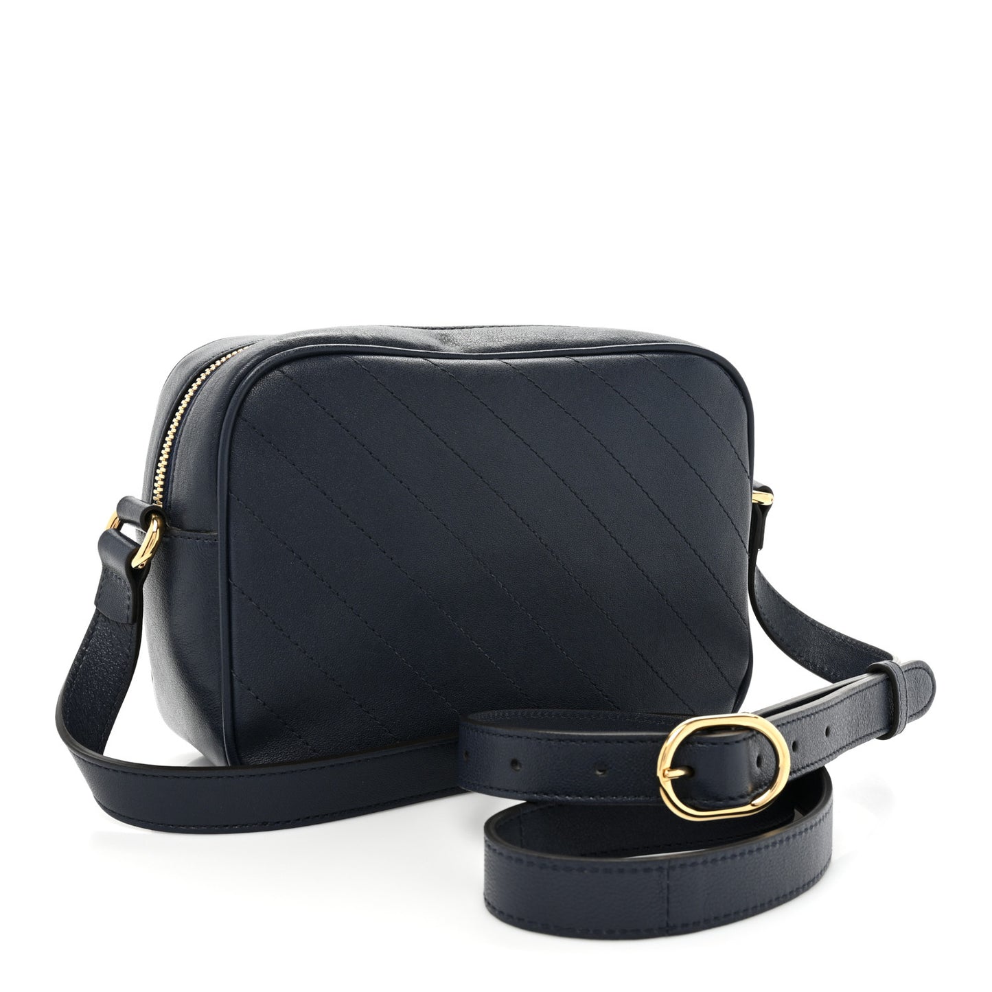 Sakai Be Green Calfskin Diagonal Stitched Small Blondie Shoulder Bag Blue Agata