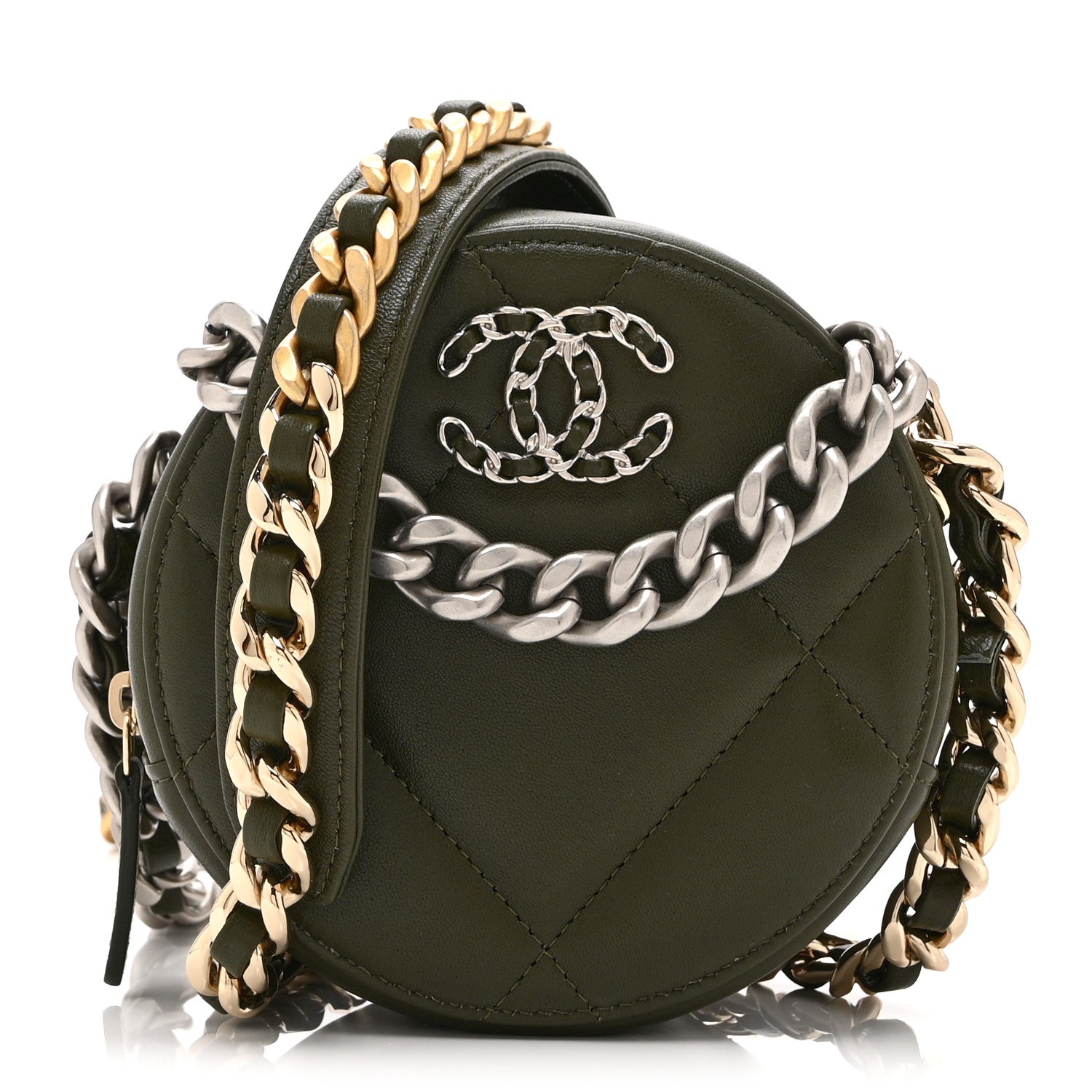 Chanel Lambskin Quilted Chanel 19 Round Clutch With Chain Green 1 of 10