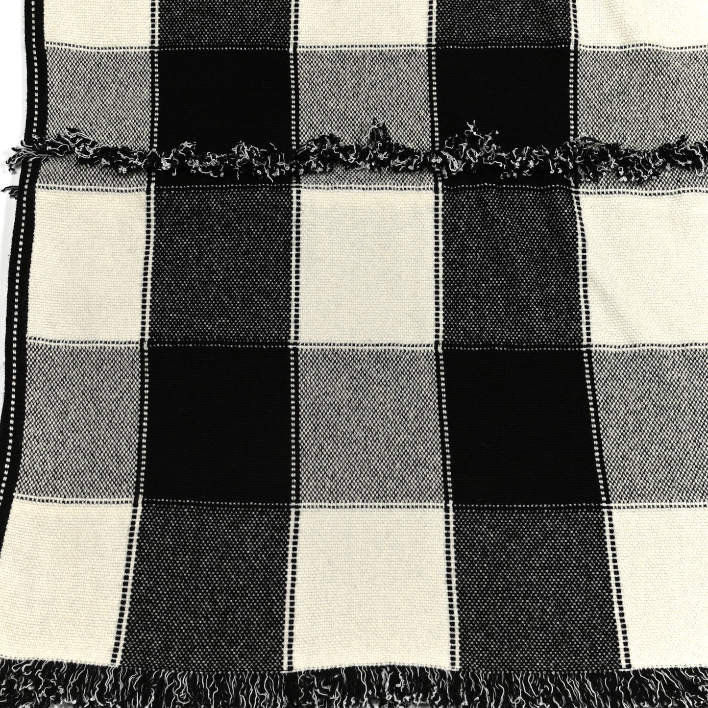 Wool Cashmere Fringe Poncho Black White