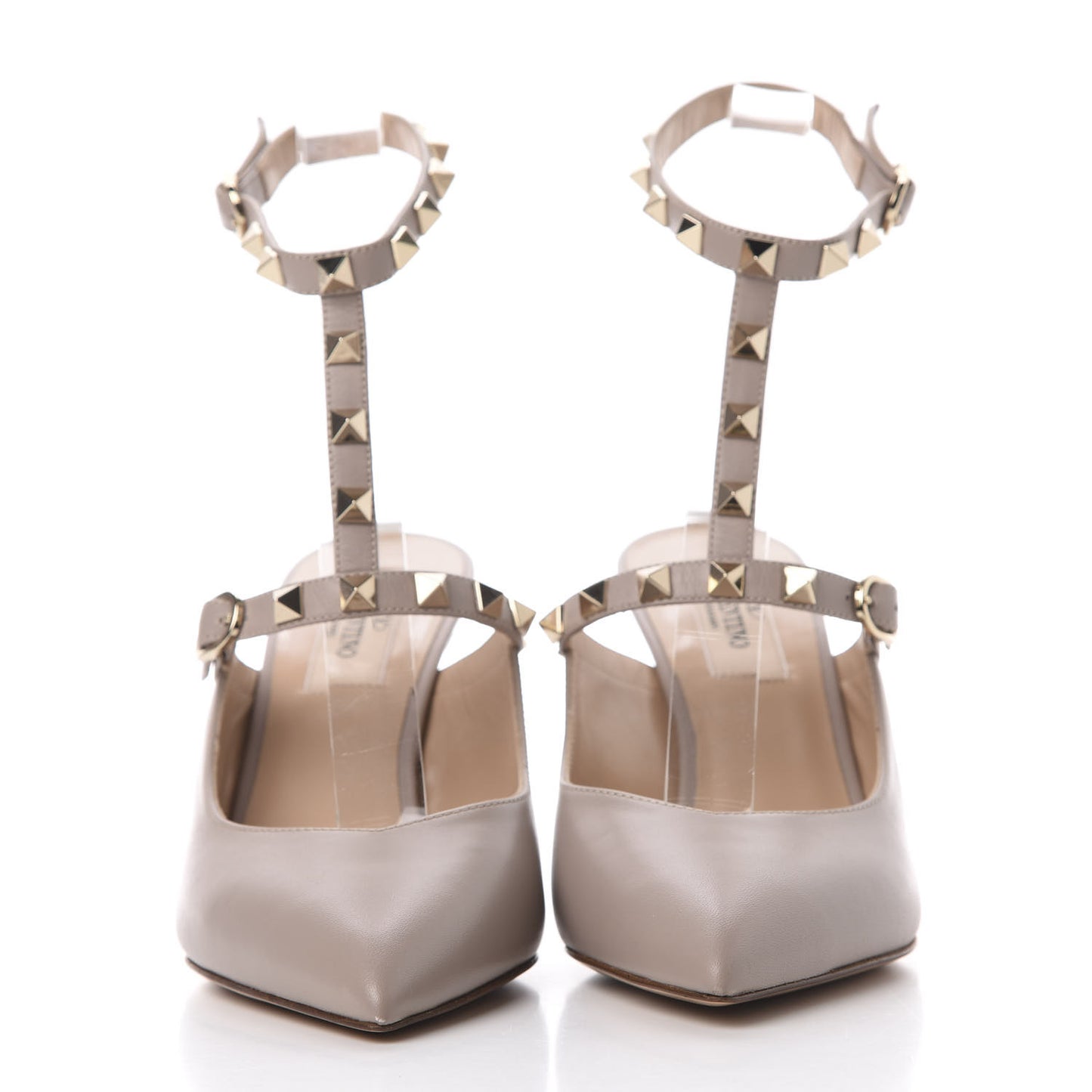 Nappa Rockstud T-Strap Open Back Pumps 36 Poudre