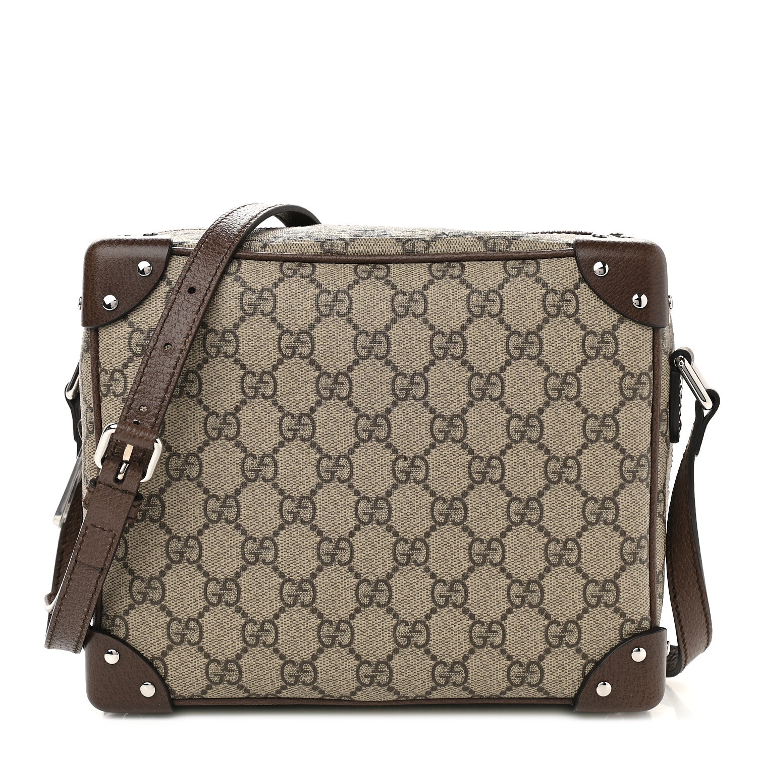 Gucci GG Supreme Monogram Textured Calfskin Square Messenger Bag Beige Ebony New Acero 1 of 9