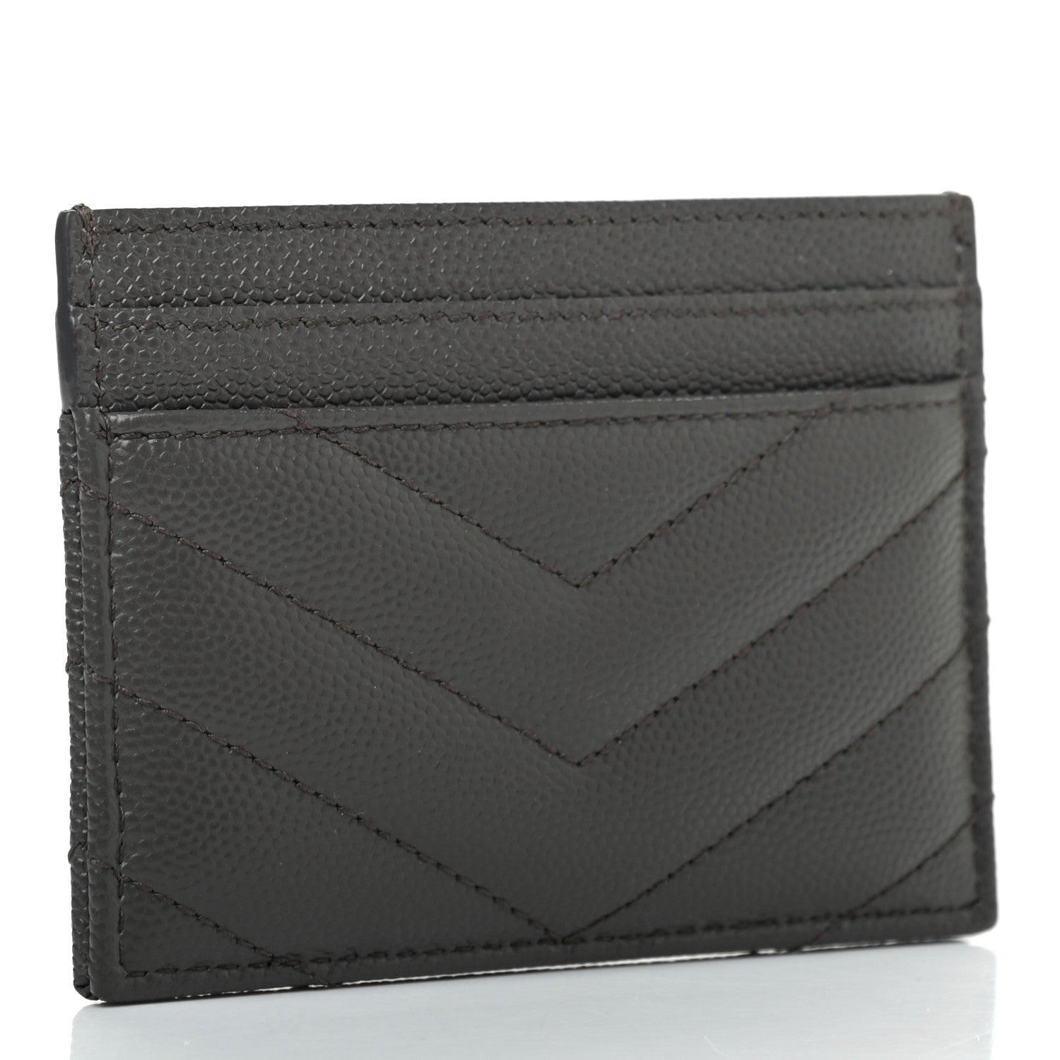 Saint Laurent Grain De Poudre Matelasse Chevron Monogram Credit Card Case Coal 3 of 7