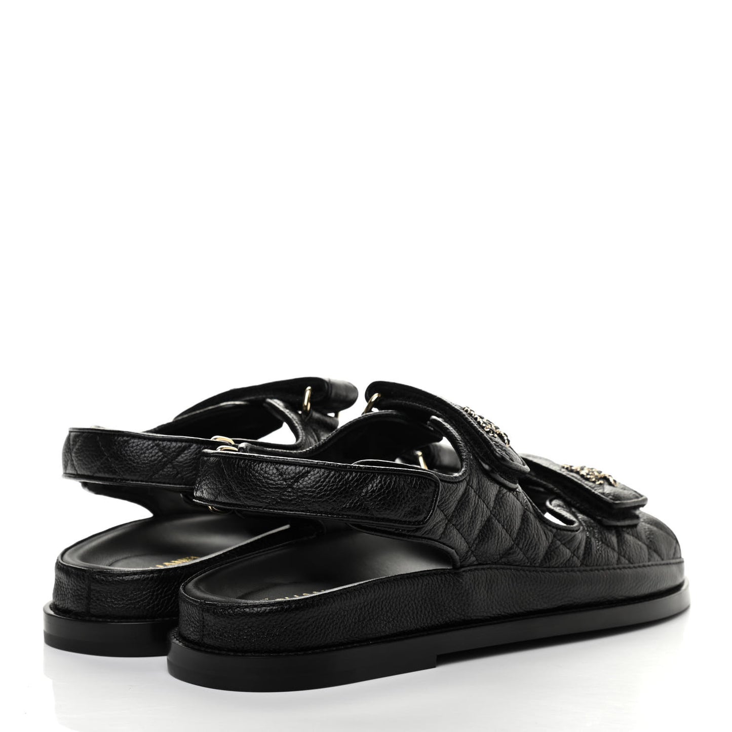Grained Calfskin Velcro Dad Sandals 39 Black