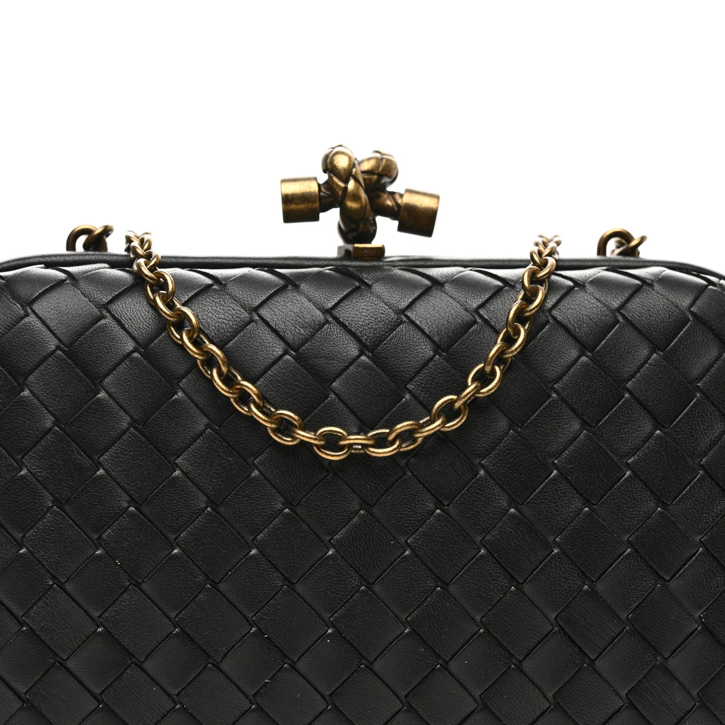 Nappa Intrecciato Chain Knot Clutch Black