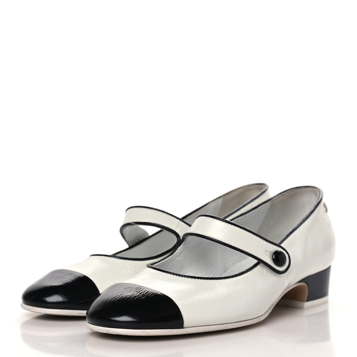 Chanel Patent Calfskin Mary Jane Strap Pumps 39 Black White 2 of 9