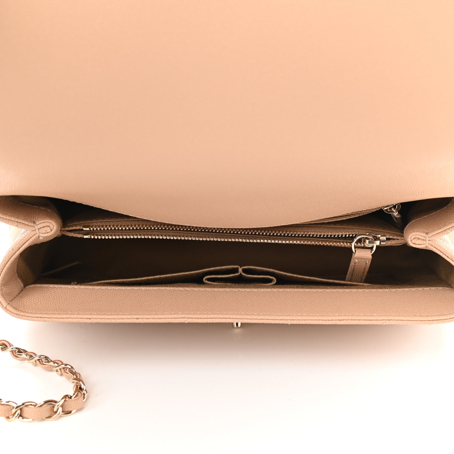Caviar Chevron Quilted Small Coco Handle Flap Beige