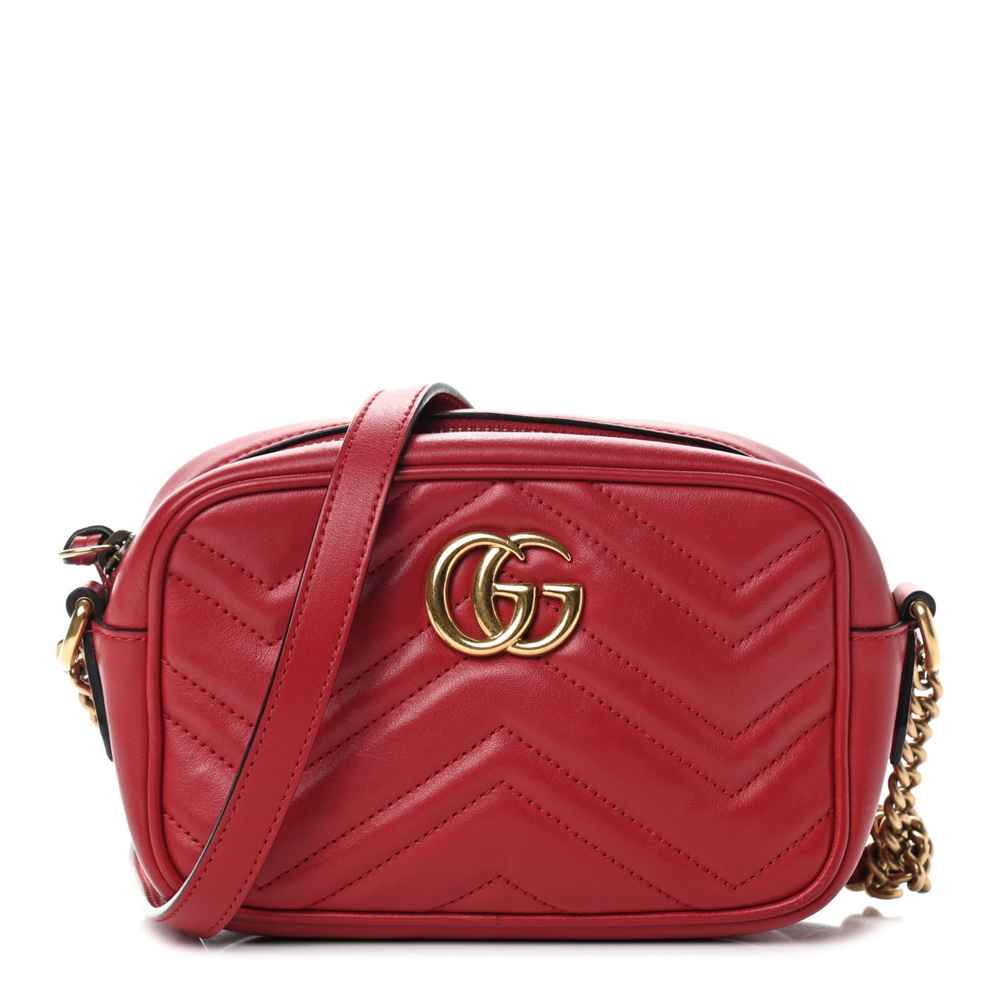 Calfskin Matelasse Mini GG Marmont Chain Shoulder Bag Hibiscus Red