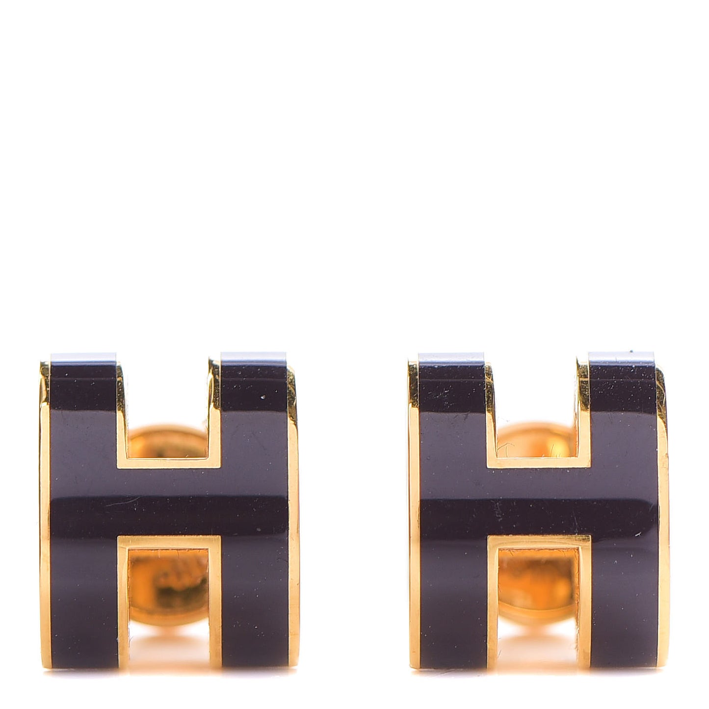 Gold Lacquered Pop H Earrings Black