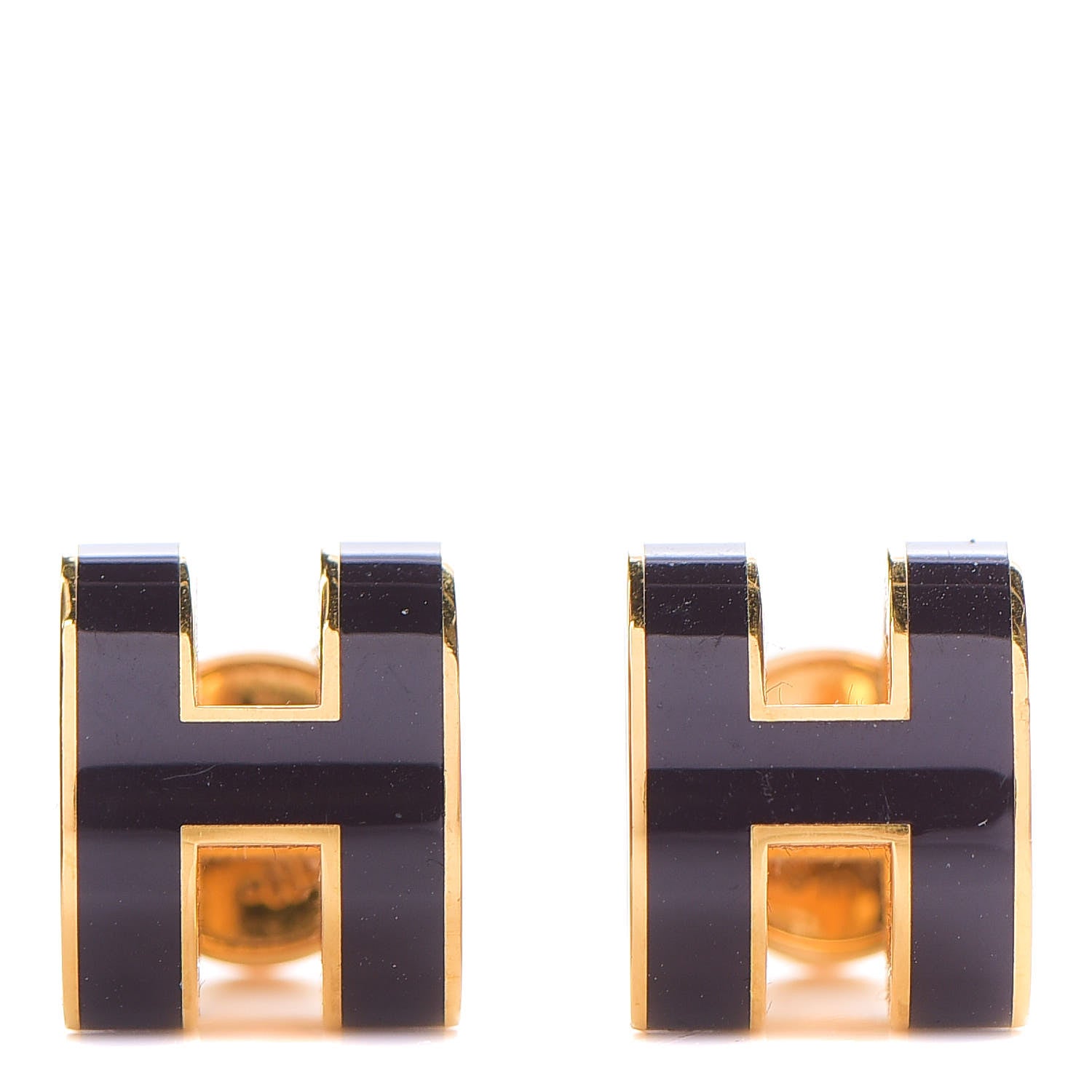 Hermes Gold Lacquered Pop H Earrings Black 1 of 3