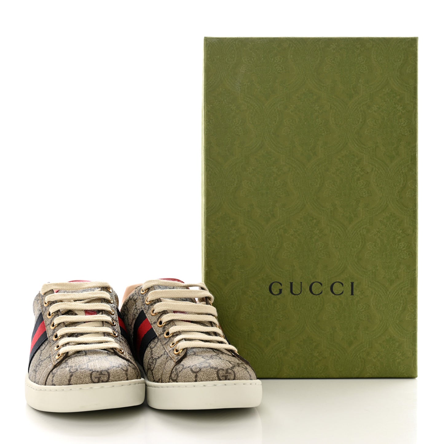 GG Supreme Monogram Womens Ace Low-Top Sneaker 37 Beige