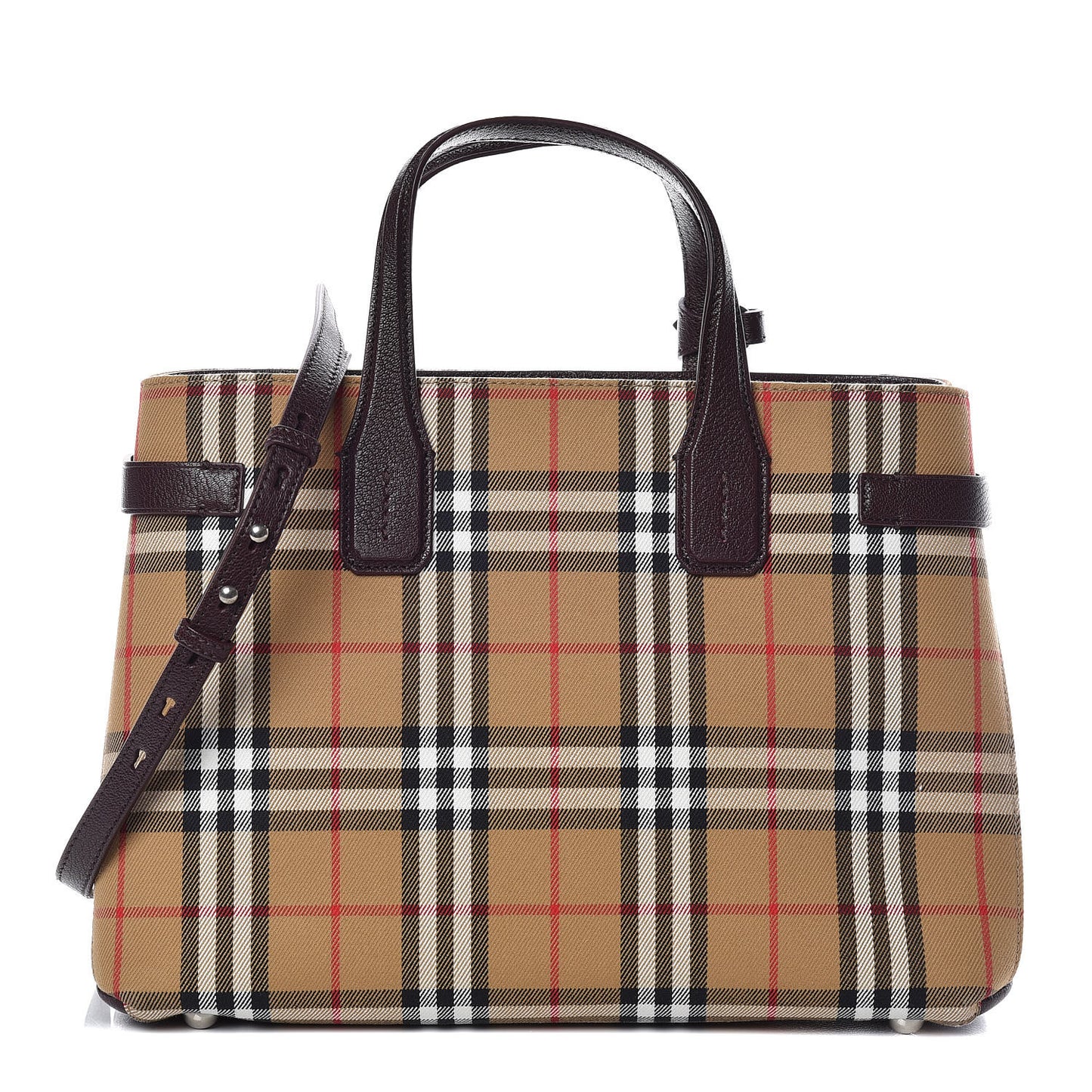 Goatskin Vintage Check Medium Banner Tote Deep Claret