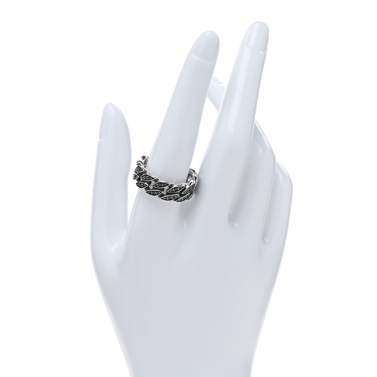 David Yurman Sterling Silver Black Diamond 8mm Curb Chain Ring 61 9.5 2 of 4