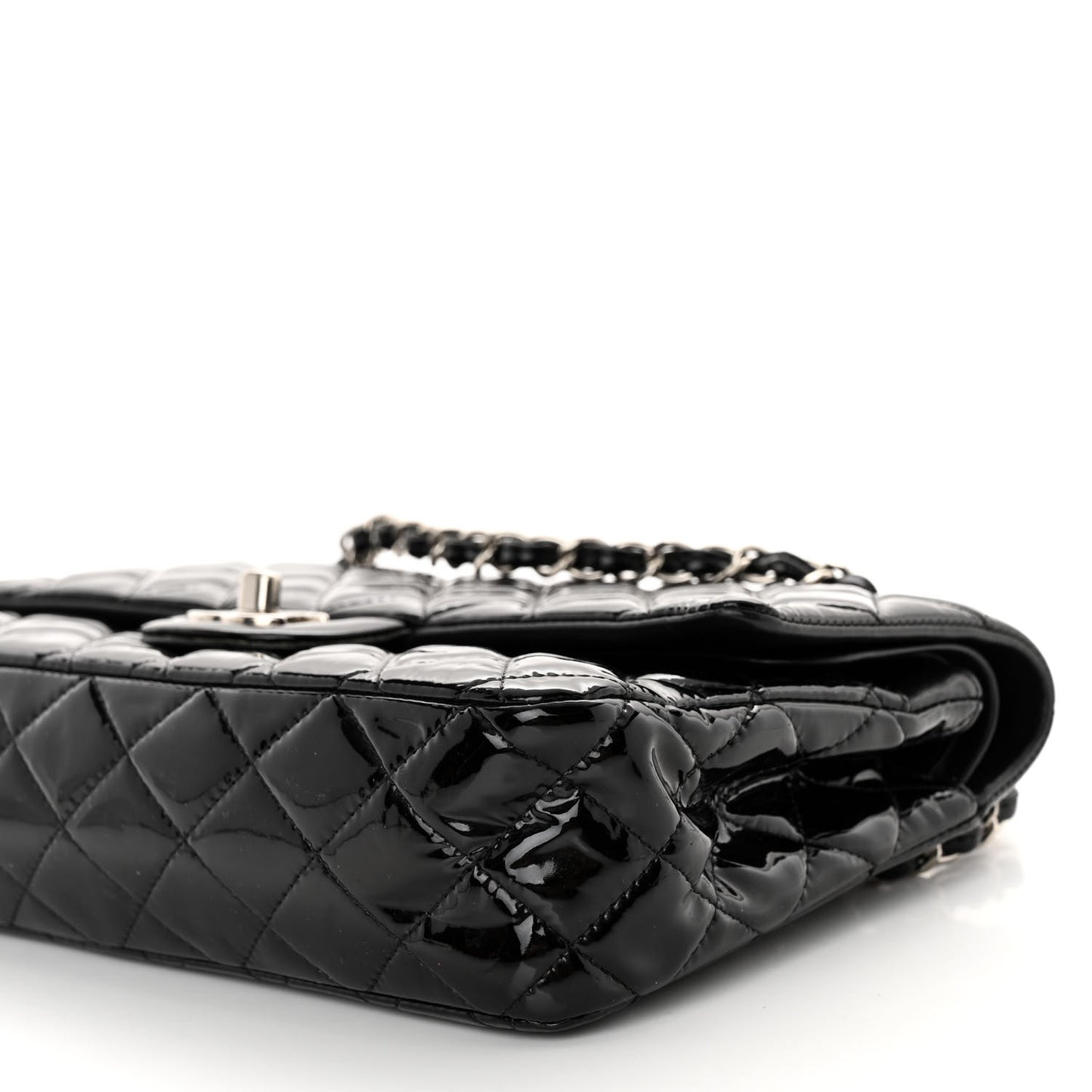 Patent Quilted Medium Double Flap Black