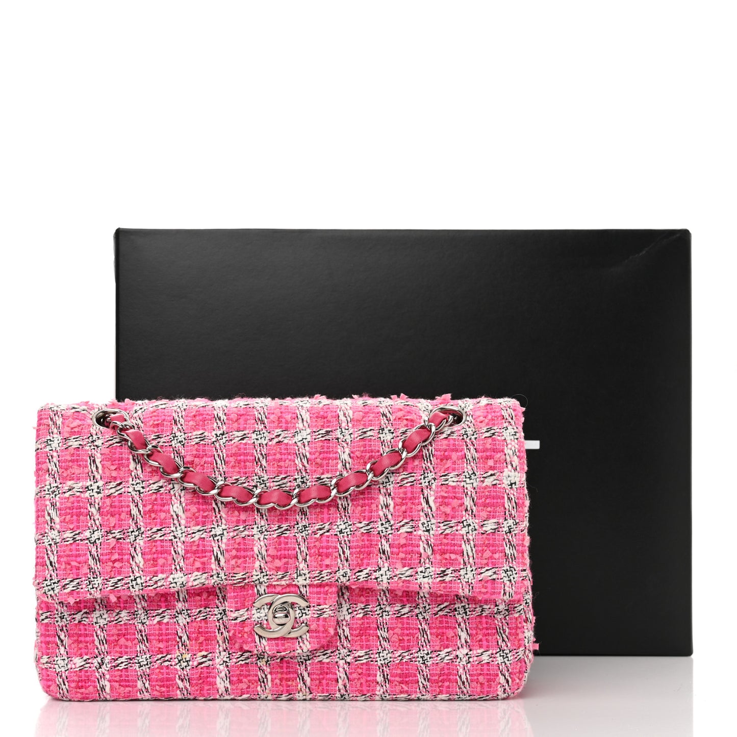 Tweed Quilted Medium Double Flap Hot Pink