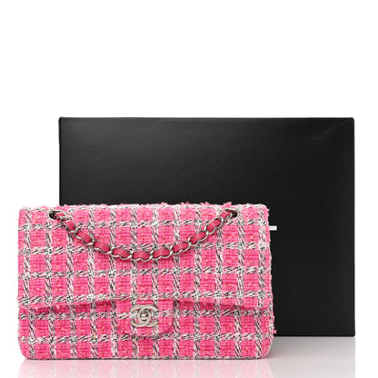 Chanel Tweed Quilted Medium Double Flap Hot Pink 11 of 11
