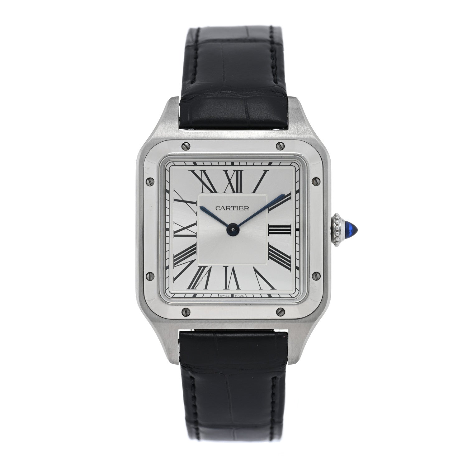 Cartier Stainless Steel Alligator 31.4mm Santos Dumont Quartz Watch Blue 2 of 10