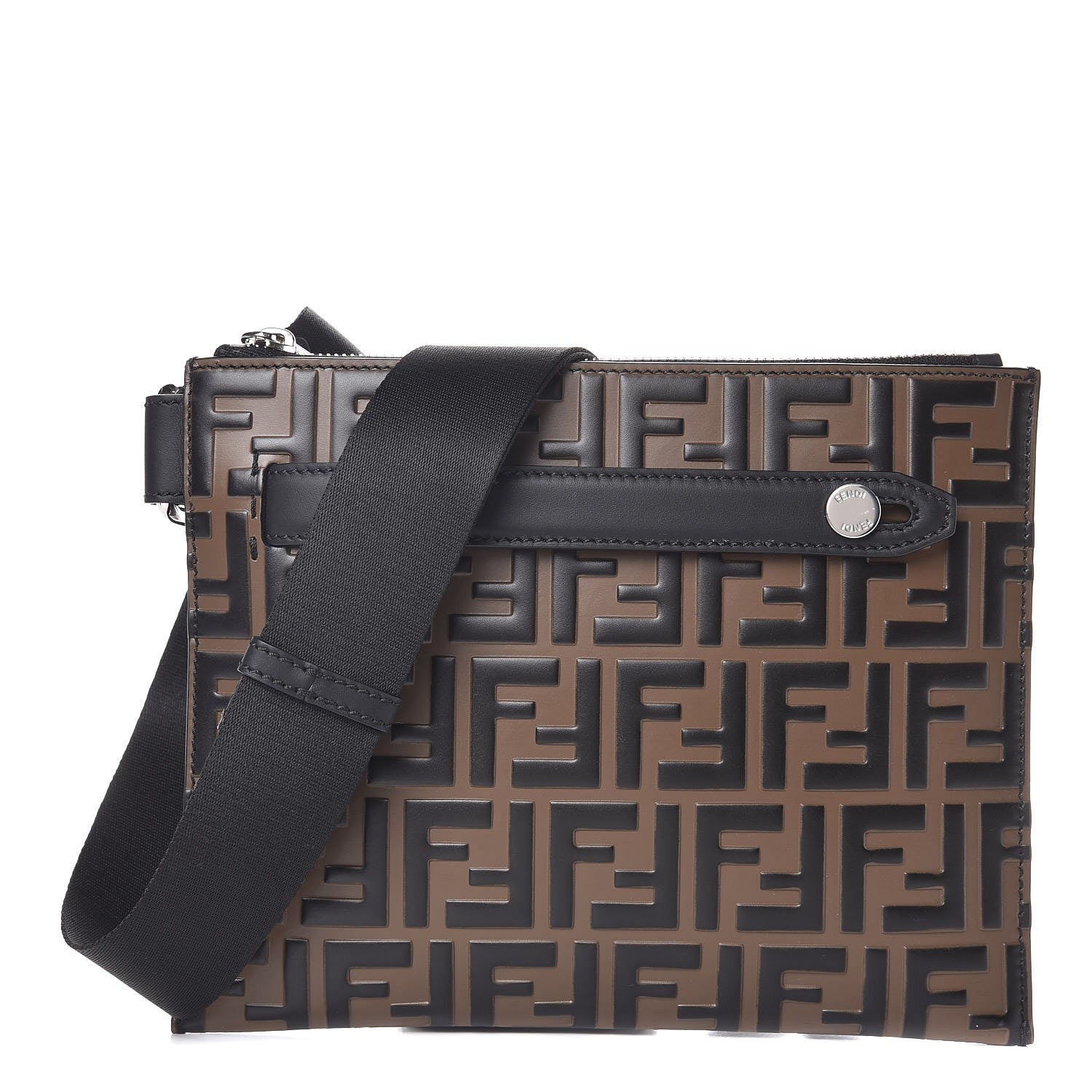 Fendi Vitello Century Bi-Color FF 1974 Embossed Messenger Maya Black 1 of 7
