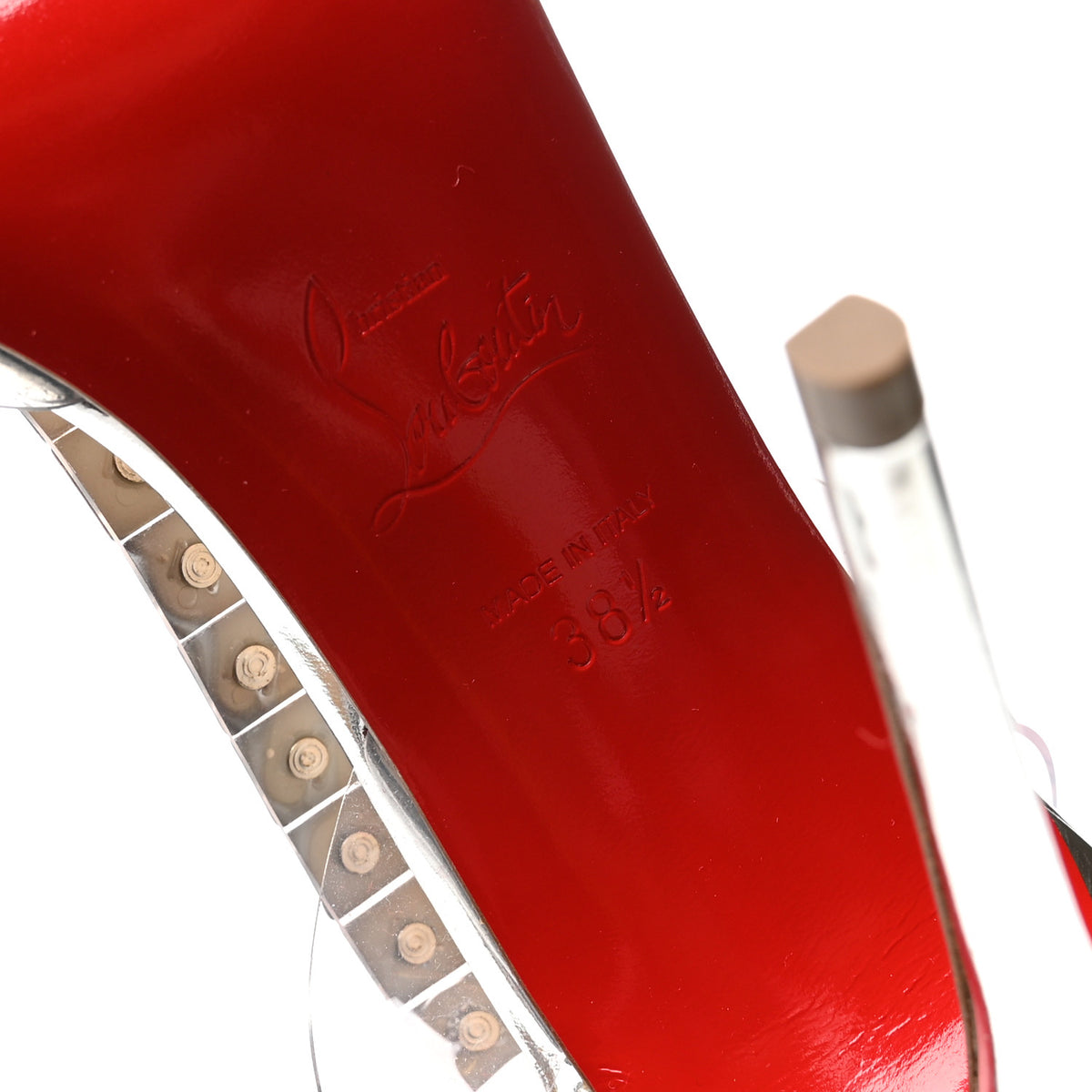 Christian Louboutin PVC Spiked Jamais Assez 100 T-Strap Sandals 38.5 Silver 7 of 9
