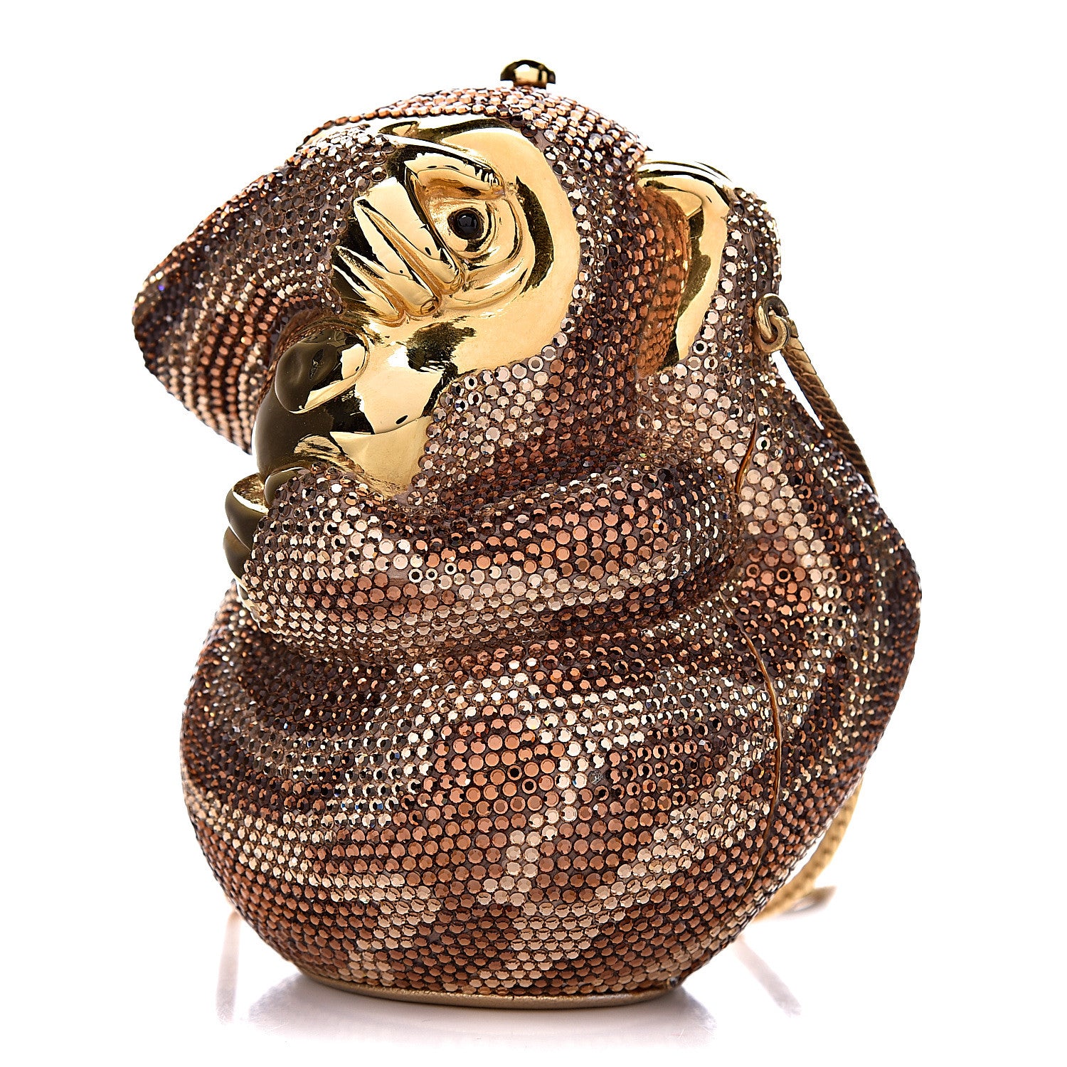 Judith Leiber Crystal See No Evil Monkey Minaudiere Clutch Bronze Gold 3 of 20