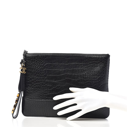 Chanel Calfskin Crocodile Embossed Quilted Medium Gabrielle Cosmetic Case Black 2 of 8