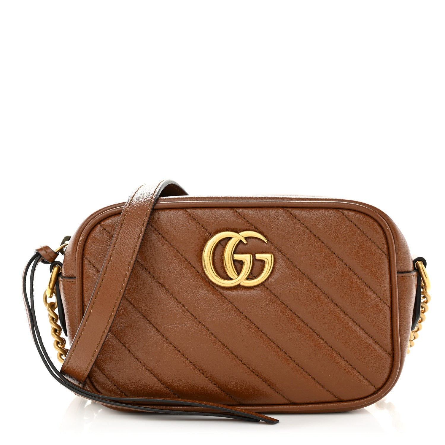 Gucci Glazed Calfskin Matelasse Diagonal Mini GG Marmont Chain Shoulder Bag Cuir 1 of 13
