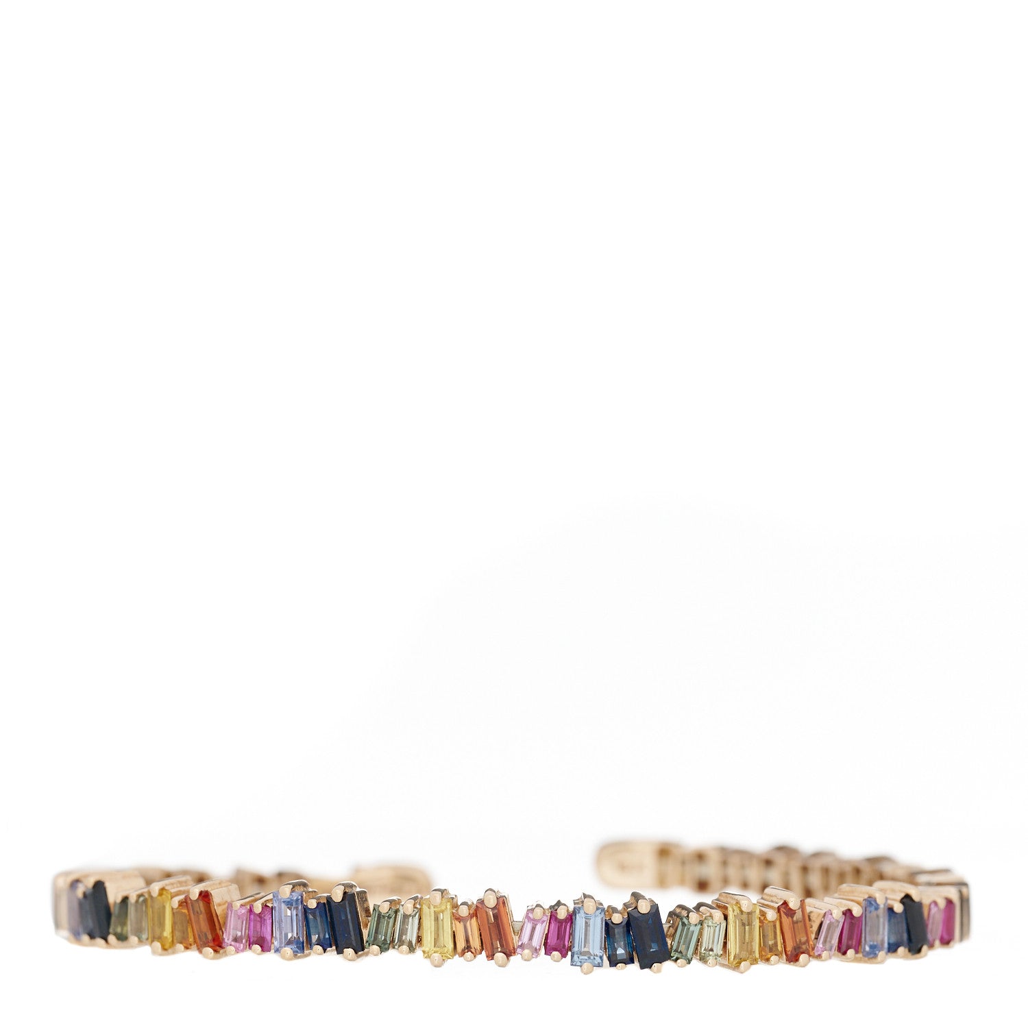 Suzanne Kalan 18K Rose Gold Rainbow Sapphire Baguette Reborn Cuff Bracelet 1 of 3