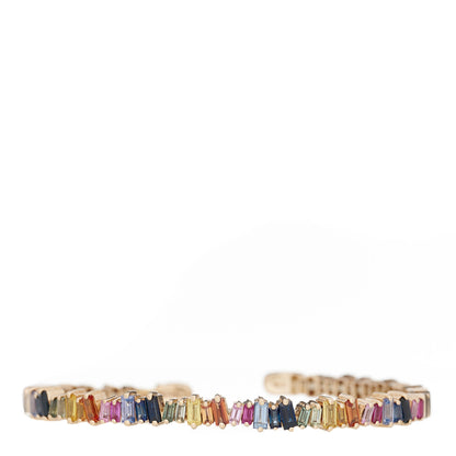 Suzanne Kalan 18K Rose Gold Rainbow Sapphire Baguette Reborn Cuff Bracelet 1 of 3