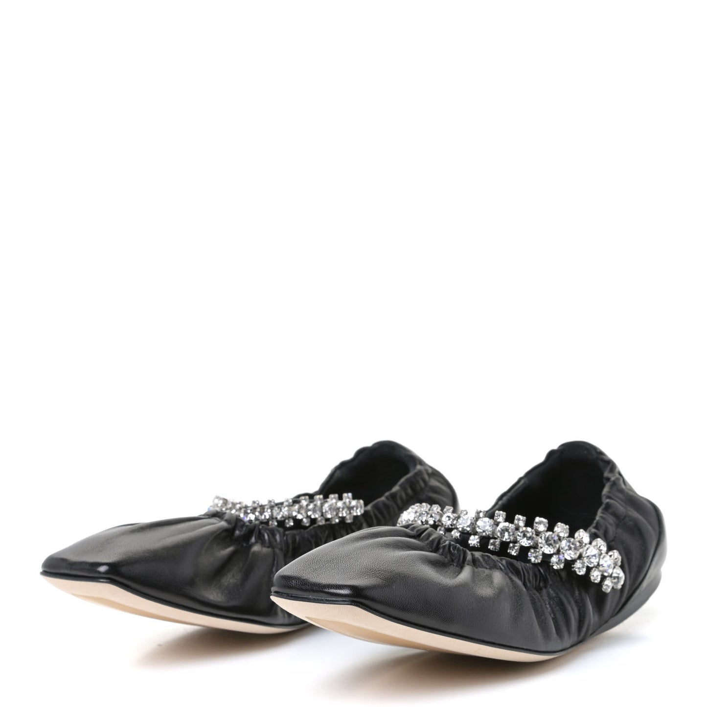 Calfskin Crystal Gai Ballerina Flats 36 Black