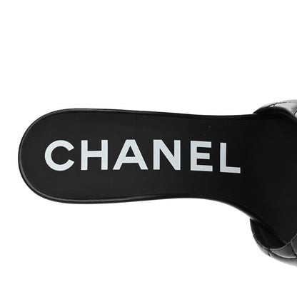 Chanel Lambskin Quilted Textured CC Mules 38 Black 6 of 9