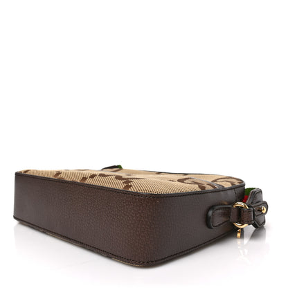 Gucci Monogram Jumbo GG Textured Dollar Calfskin Web Messenger Shoulder Bag Camel Ebony New Acero 8 of 8