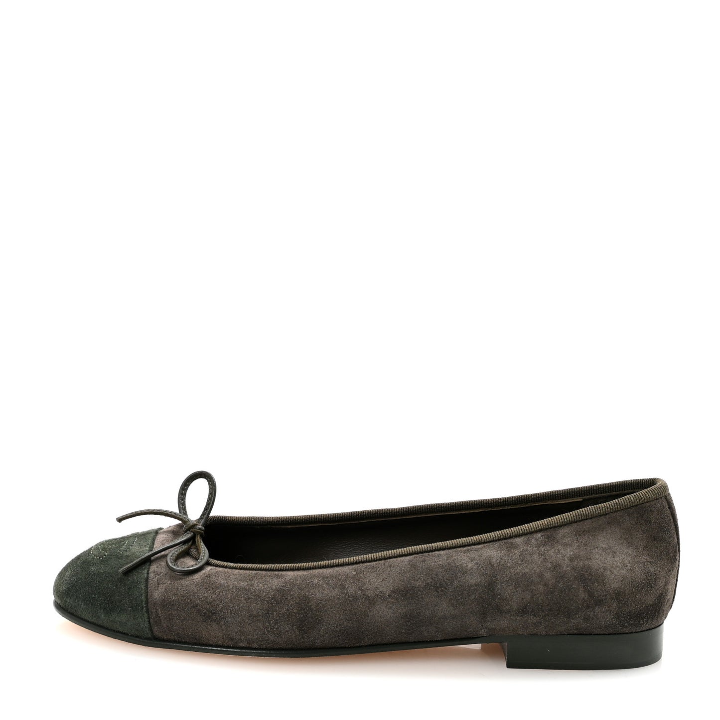 Suede Calfskin Cap Toe CC Ballerina Flats 38.5 Dark Khaki Dark Green
