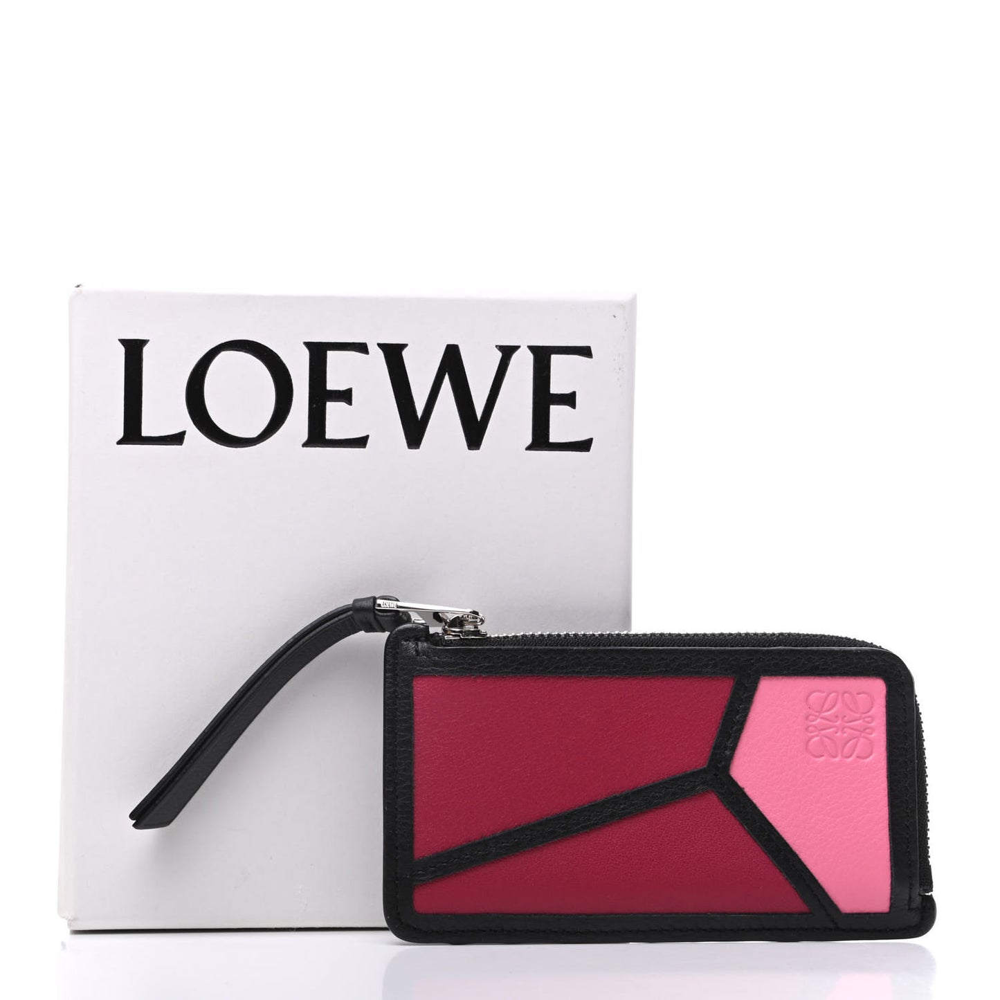 Calfskin Puzzle Colorblock Coin Card Holder Wild Rose Raspberry