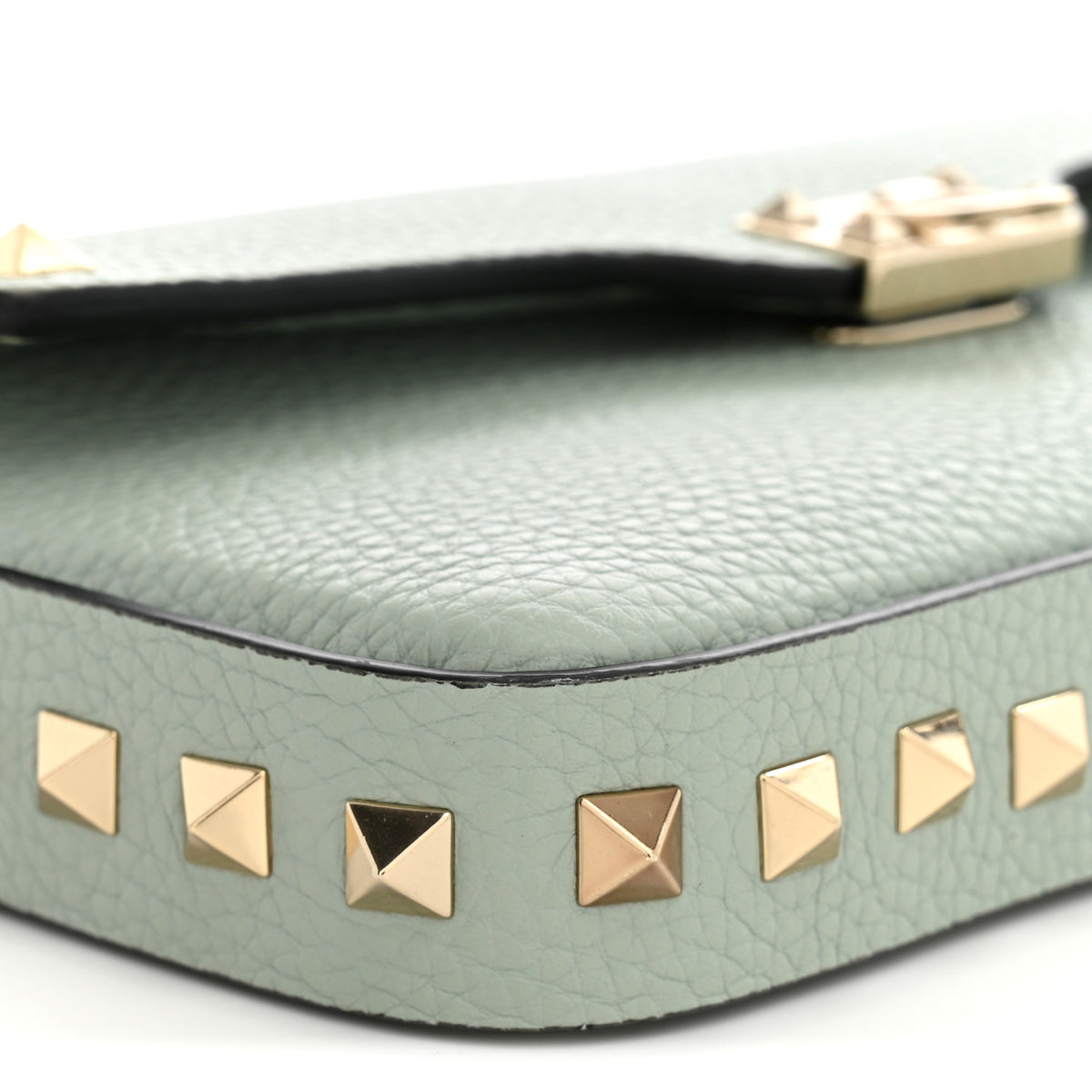 Grainy Calfskin Rockstud Crossbody Bag Water Green