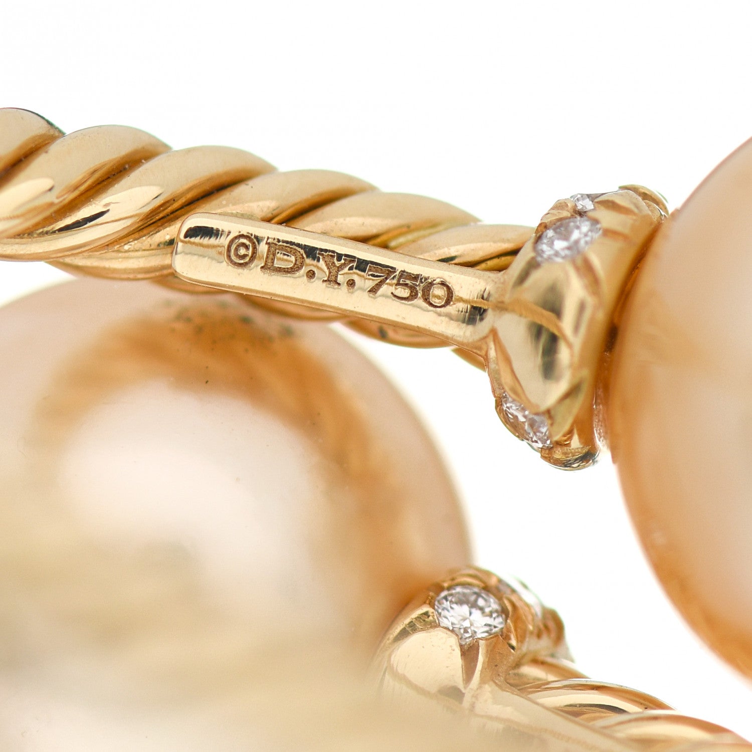 David Yurman 18K Yellow Gold Diamond Golden South Sea Pearl Solari Bypass Ring 53 6.5 4 of 4