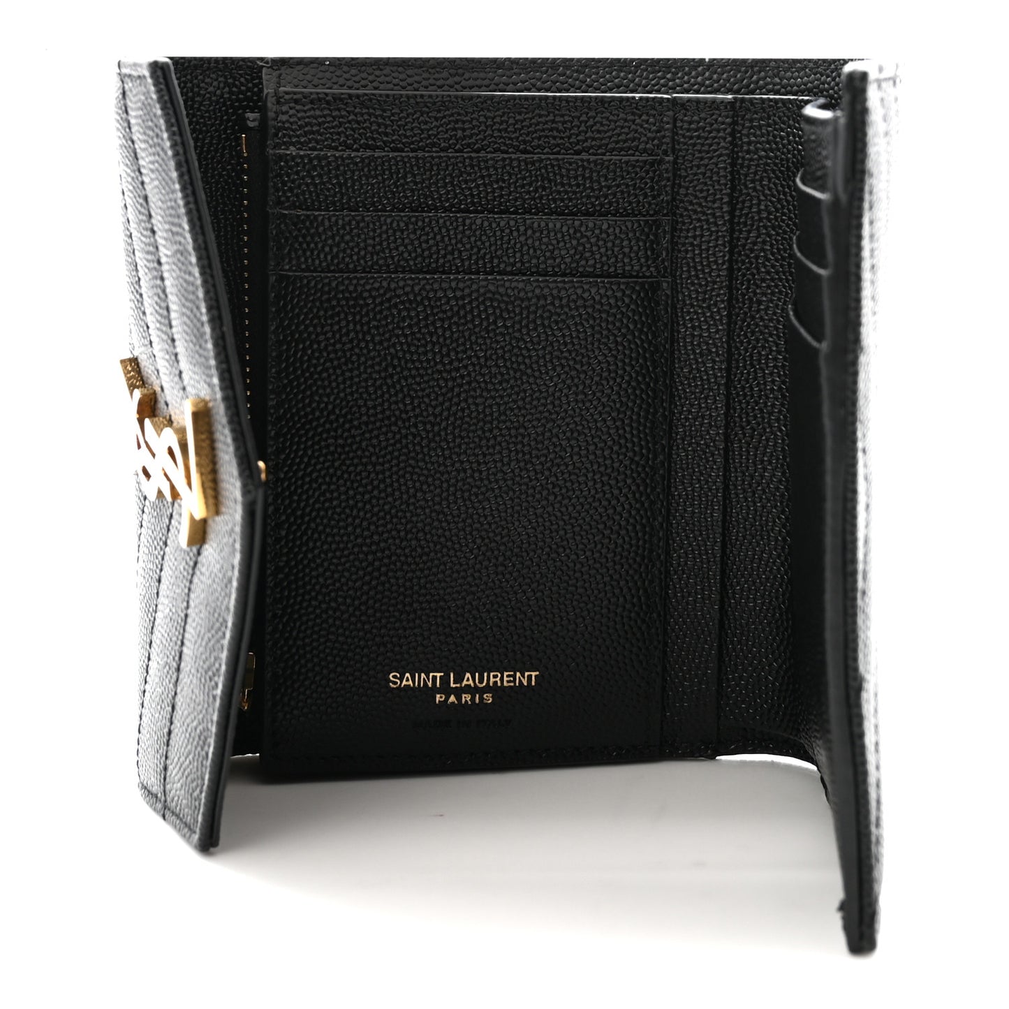 Grain De Poudre Matelasse Chevron Monogram Compact Tri Fold Wallet Black