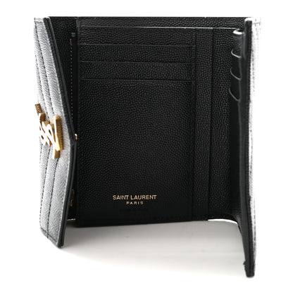 Saint Laurent Grain De Poudre Matelasse Chevron Monogram Compact Tri Fold Wallet Black 5 of 7