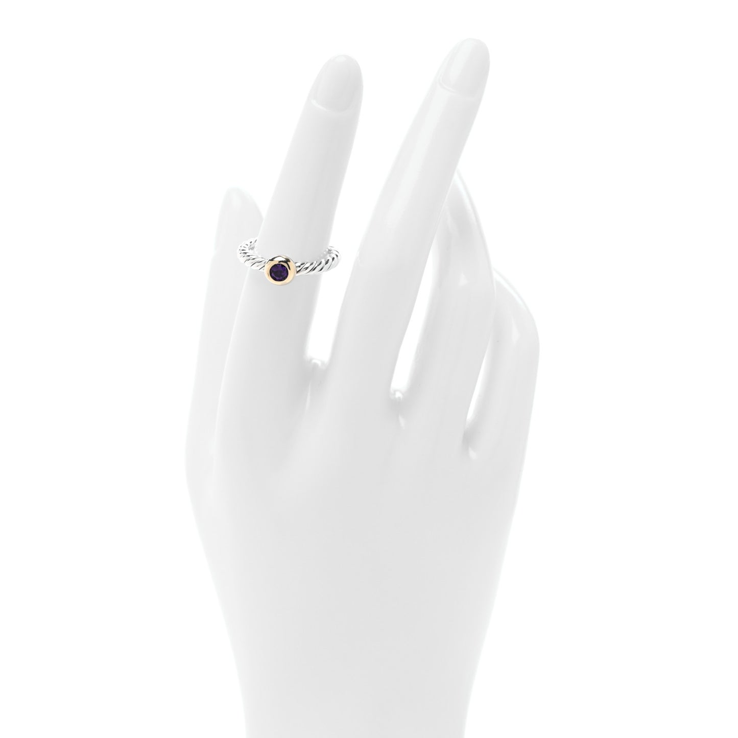 Sterling Silver 14K Yellow Gold Amethyst Petite Cable Ring 52 6