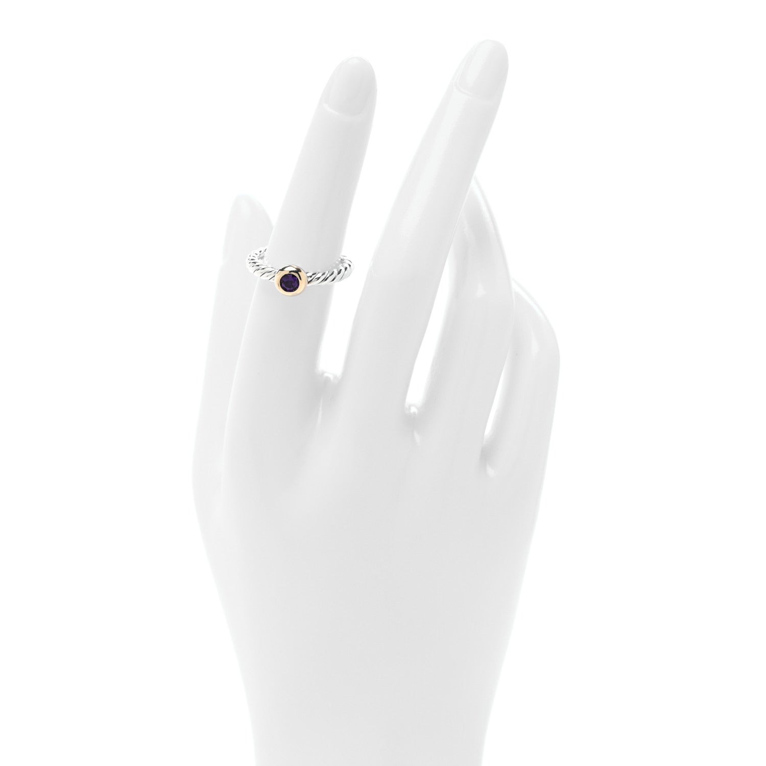 David Yurman Sterling Silver 14K Yellow Gold Amethyst Petite Cable Ring 52 6 2 of 4