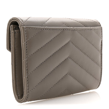 Saint Laurent Lambskin Matelasse Chevron Small Monogram Envelope Wallet Dark Beige 2 of 9