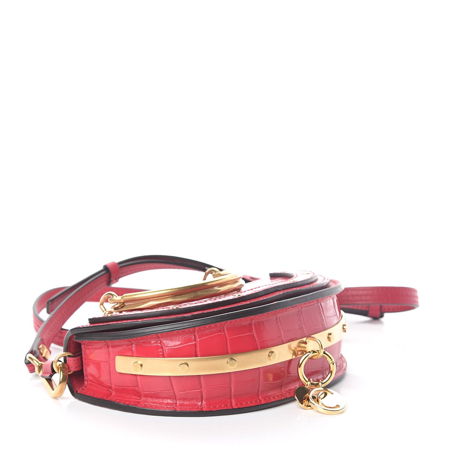 Calfskin Crocodile Embossed Small Nile Bracelet Minaudiere Bag Crimson Pink