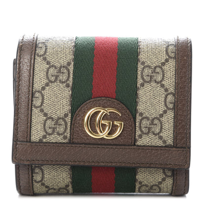 Gucci GG Supreme Monogram Textured Calfskin Web Ophidia Card Case Wallet Beige Ebony New Acero 1 of 6