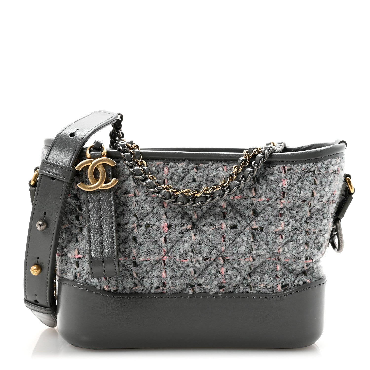 Chanel Tweed Calfskin Quilted Small Gabrielle Hobo Grey 1 of 10