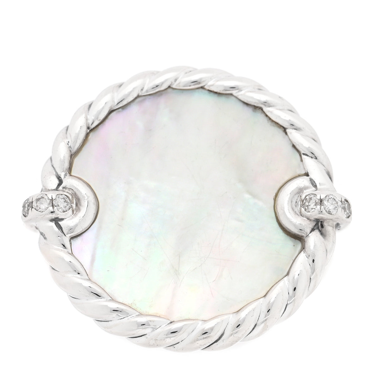 David Yurman Sterling Silver Mother Of Pearl Diamond Elements Ring 49 5 1 of 5