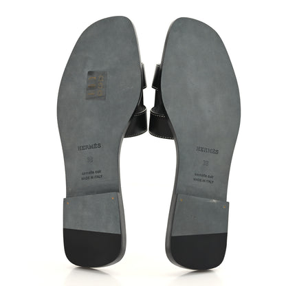 Hermes Box Calfskin Oran Sandals 38 Black 5 of 9