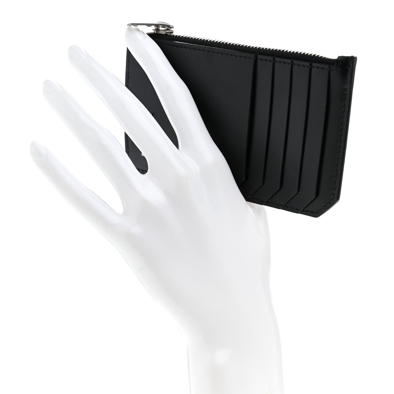 Saint Laurent Grained Calfskin Monogram 5 Fragments Zip Pouch Card Holder Black 2 of 8