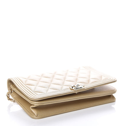 Chanel Metallic Caviar Quilted Boy Wallet On Chain WOC Light Gold 4 of 11