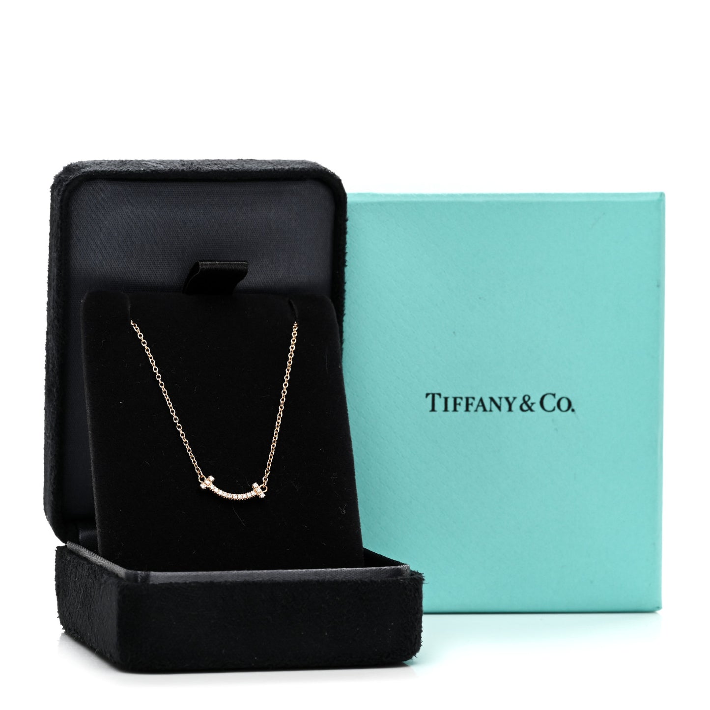 18K Rose Gold Diamond Mini T Smile Pendant Necklace