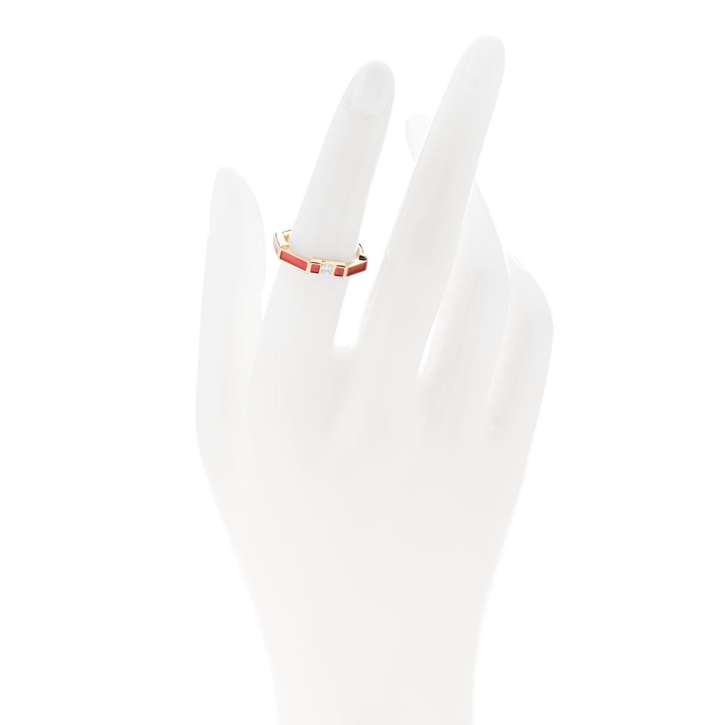18K Yellow Gold Enamel Diamond Link To Love Ring 52 6 Red