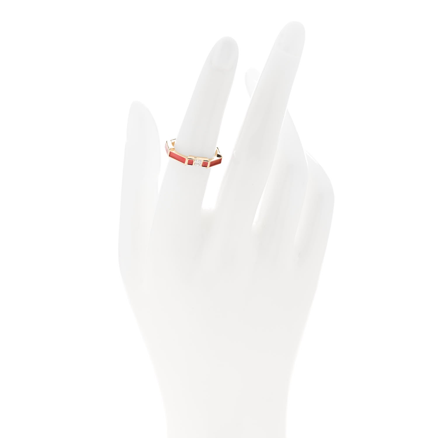 Gucci 18K Yellow Gold Enamel Diamond Link To Love Ring 52 6 Red 2 of 7
