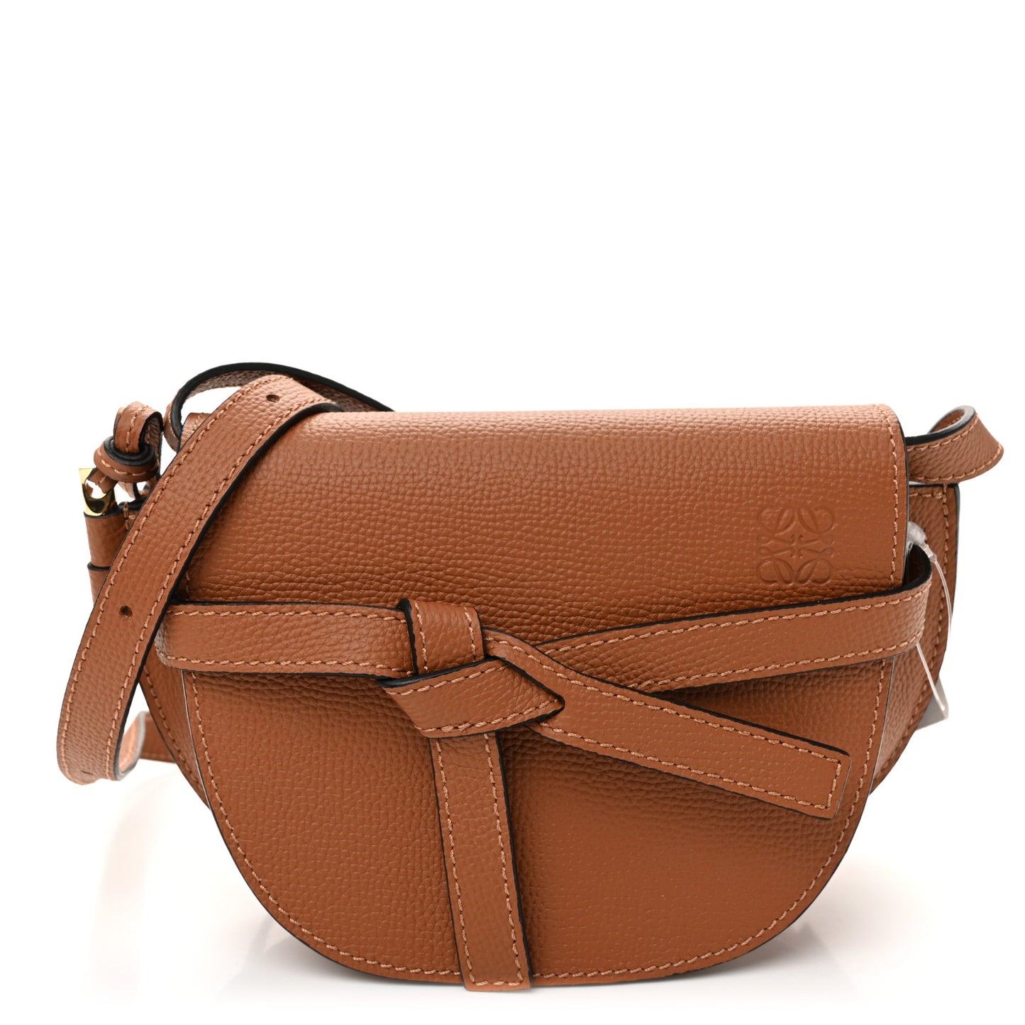 Pebble Grain Calfskin Mini Gate Dual Bag Tan